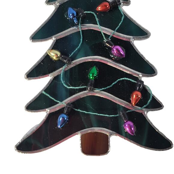 Green Stained Glass Christmas Tree Ornament with Multicolor Lights and Star 5" - Picture 6 of 10